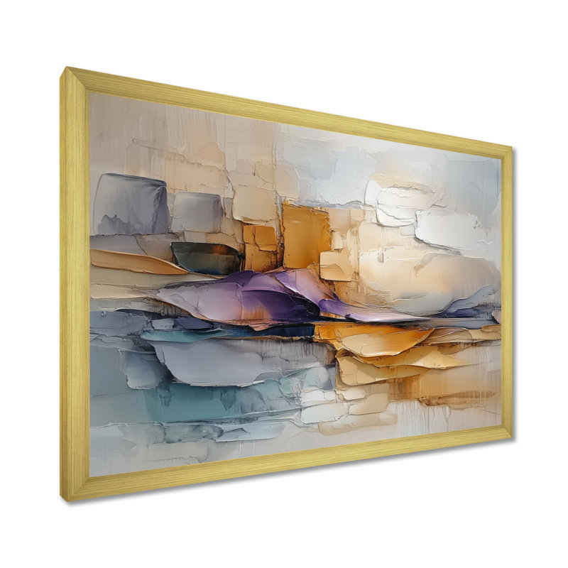 Omme, horizon flou de l'illusion dorée II - peinture abstraite sur toile, Cadre simple, H 12 po x l 20 po, Doré