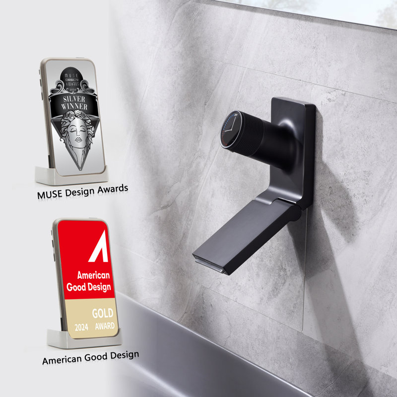 Robinet de lavabo de salle de bain mural ajustable avec aérateur Sumerain, Noir mat