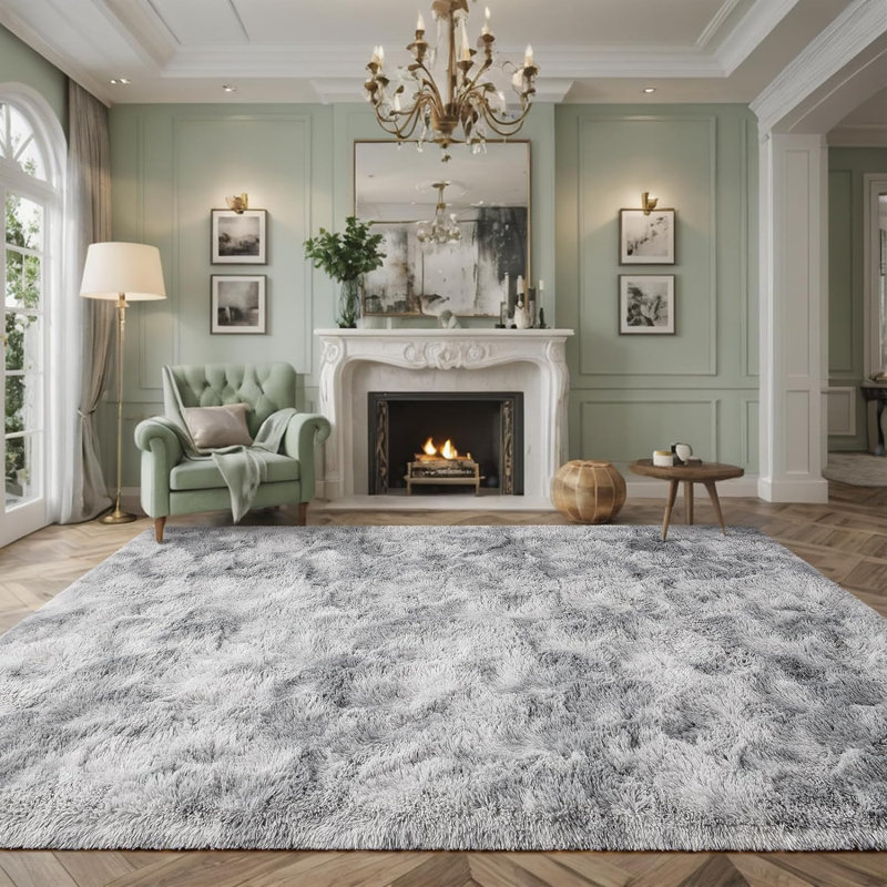 Antonije Tie Dye Shag Area Rug, Rectangle 8' x 10', Gray