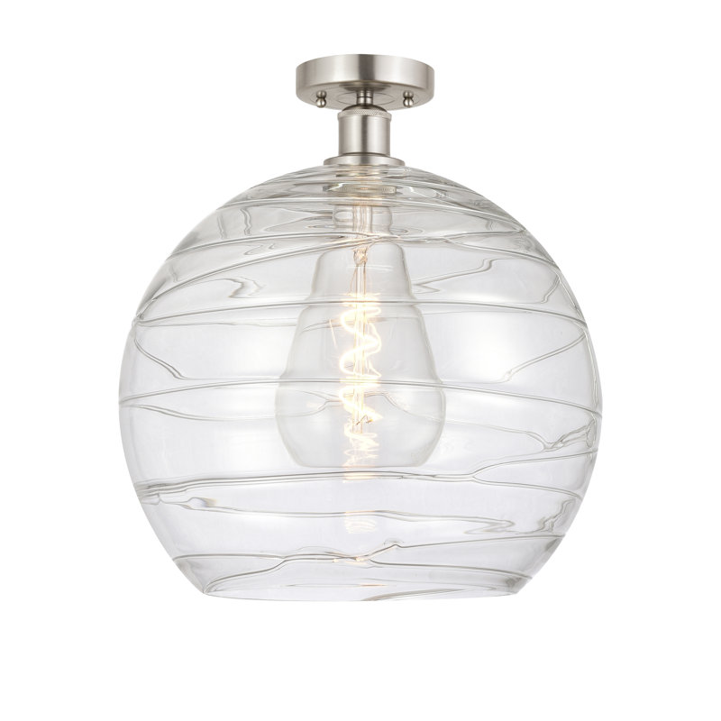 Cindi Glass Semi Flush Mount, Brushed Satin Nickel, 15.25" H x 13.75" W x 13.75" D, Clear