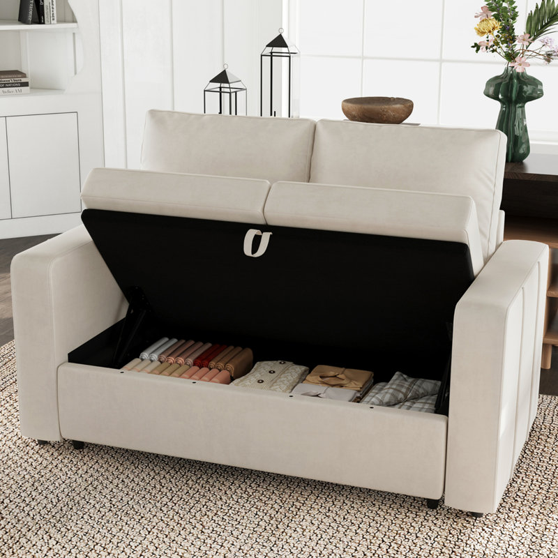 Canapé avec rangement Rafael, Velours beige