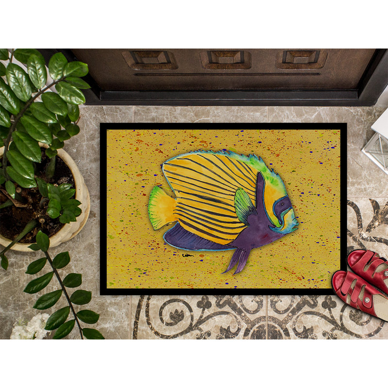 Tapis tropical pour porte d’intérieur anti-dérapants en moutarde, Rectangle 2 pi x 3 pi
