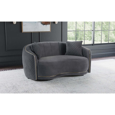 Upholstered Curved Loveseat with Diamond Tufting