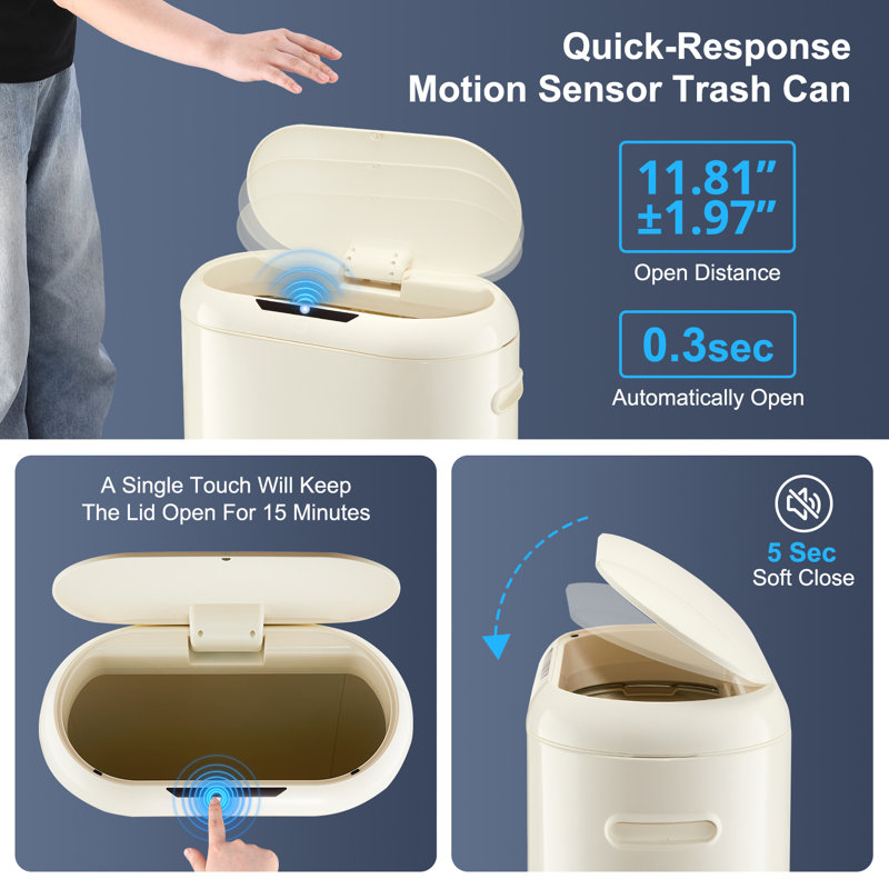 Poubelle à capteur de mouvement en acier inoxydable - 13 gallons