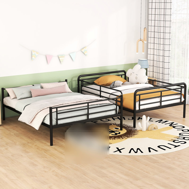 Lit superposé double au-dessus de grand lit double, noir - conception épurée, s'adapte au cadre stable en fer de la chambre à coucher des adolescents, polyvalent