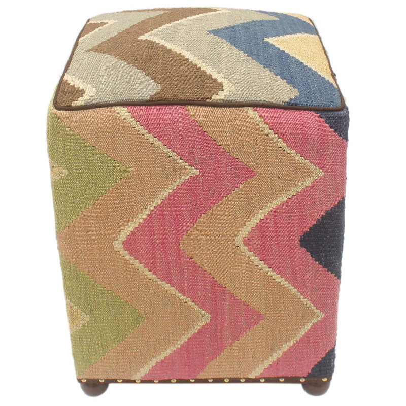 Aprea Upholstered Ottoman, Blue/Beige/Tan/Purple Wool