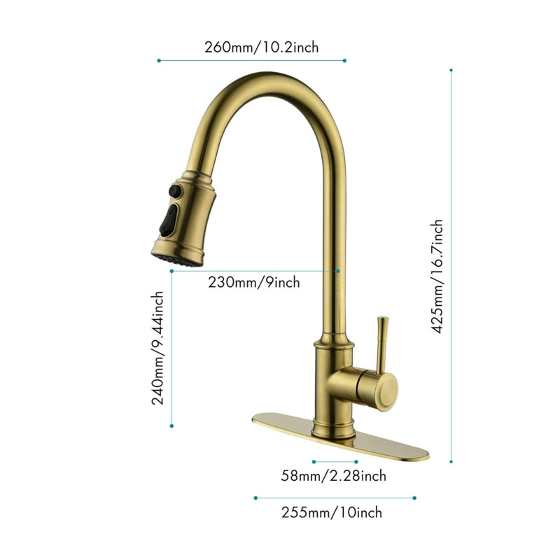 Brushed Gold Stainless Steel Pull-Out Spray Kitchen Faucet