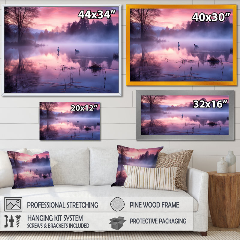 «Majestic Sunrise Over The Lake I», reproduction sur toile, Cadre photo noir, H 12 po x l 20 po x P 1 po