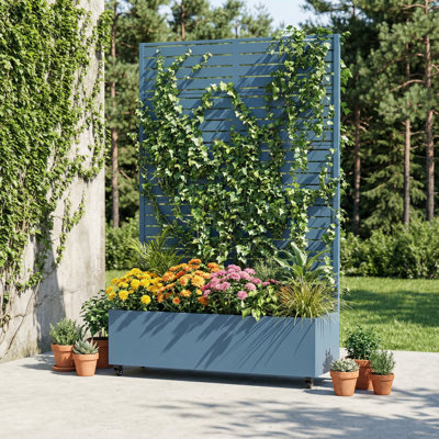 Boîte à fleurs en métal avec treillis et roues