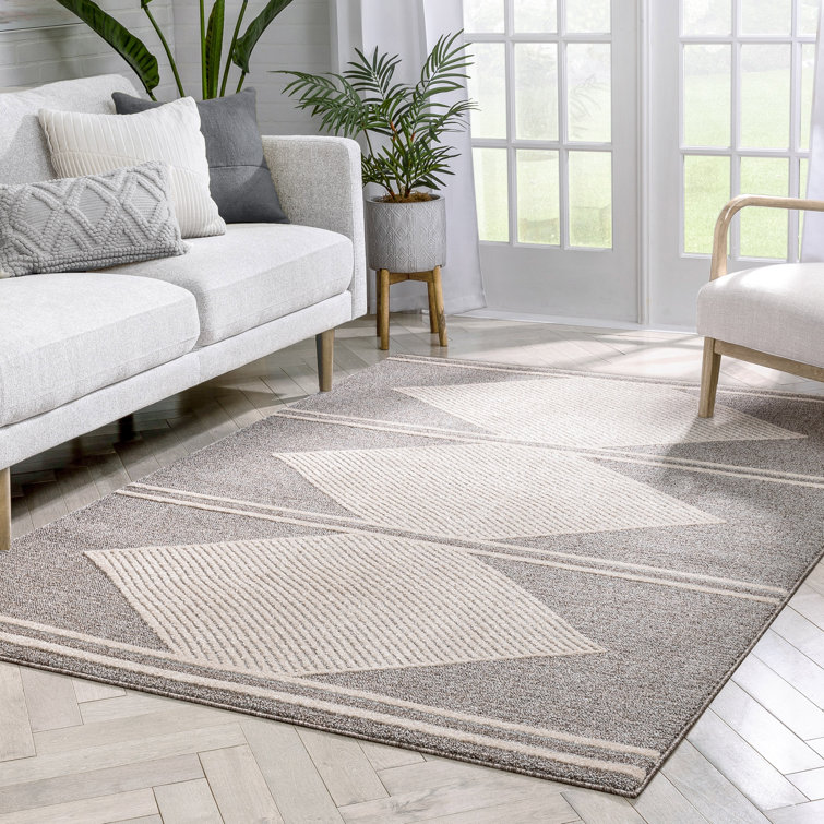 Well Woven Harlow Evie Tribal Diamond Medallion Pattern Taupe Looped Pile Rug