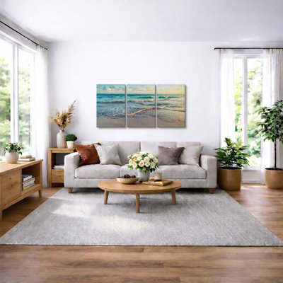 "Coastal Beach", "Sunrise On Ocean Waves Crashing", photos de décor de plage moderne bleu-vert doux, impression sur toile encadrée 3 pièces "16" x 24 "x 3 pièces, 24" x 36 "x 3 pièces