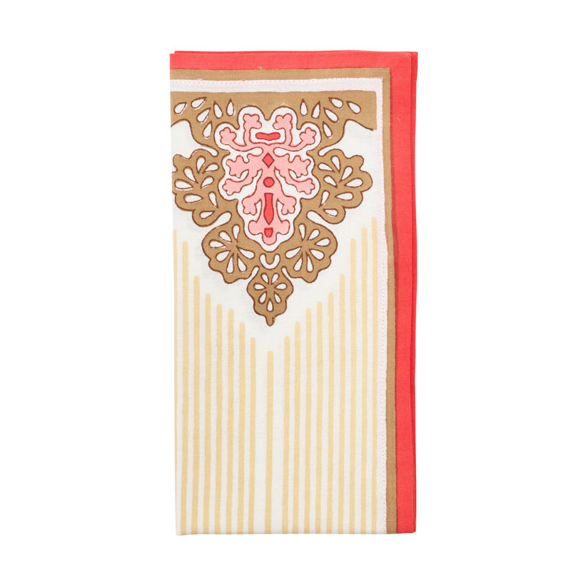Filigree Napkin, White/Brown/Coral