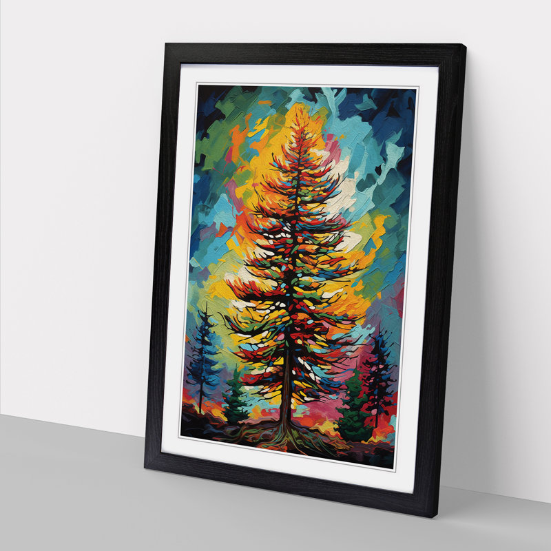 Pine Tree Pop No.2 - Single Picture Frame Print on Wood, 46cm H x 34cm W x 2cm D, Black Framed