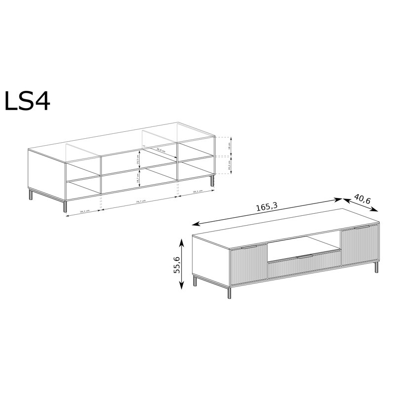 Unfinished TV Stand, Stone Green, 56cm H x 165cm L x 41cm W