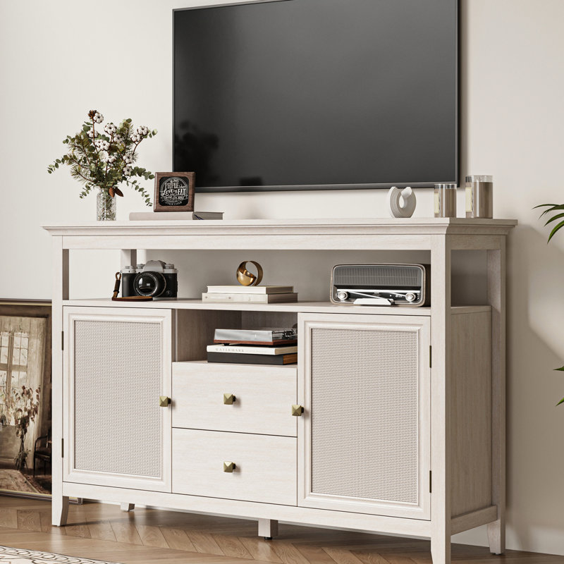 Armoire de rangement 52,8 po, buffet décoratif pour la cuisine avec tablettes réglables - Buffet, armoire et étagère en bois blanc