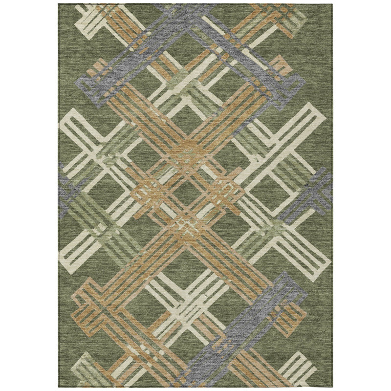 Machine Washable Indoor/Outdoor Chantille ACN2452 Geometric Rug, Olive, 9' x 12'