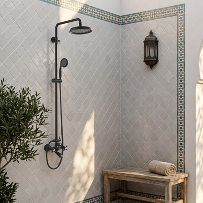 64"H Three Function Solid Brass Wall Mounted Vintage Outdoor Shower Sysetem