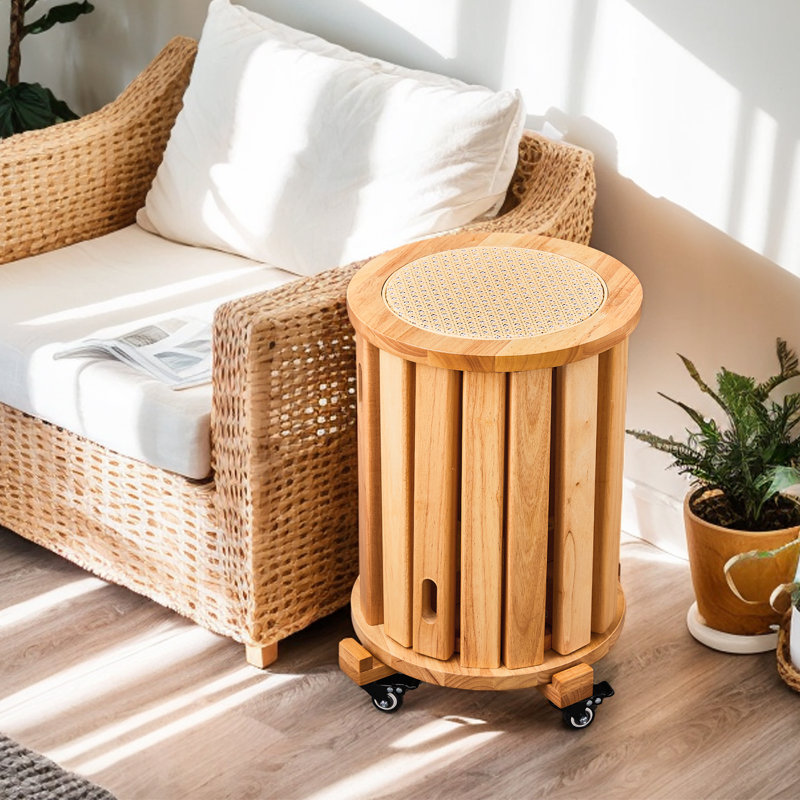 4PCS 22 In. H  Wood Nesting Bar Stool With Wicker Seat, Natural Wood