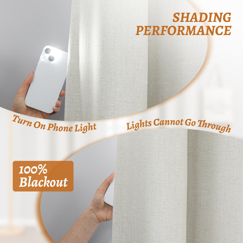 Getrude Linen Blended Max Blackout Grommet Curtain Pair, Linen, 52" W x 108" L