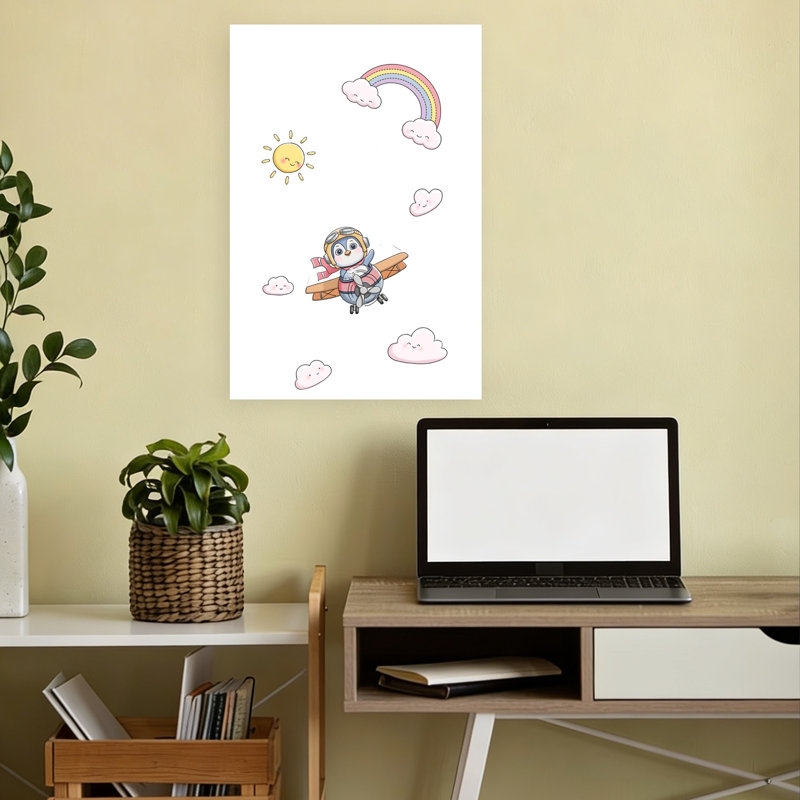 Penguin Pilot Adventure Abstract Contemporary Bird Penguin Landscape Nature Wall Art Print by Xuan Thai - Wrapped Canvas Print