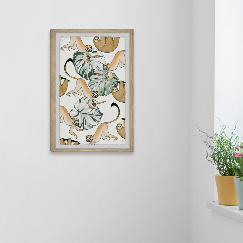 «Sloth and Monkeys», reproduction encadrée Elivra, H 30 po x l 20 po x P 1,5 po