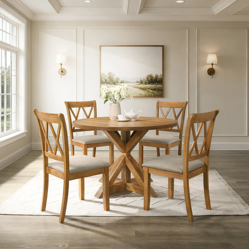 Ebbert 4 - Person Dining Set,Round Table Top,dining table set,dining room set, Cottage Oak