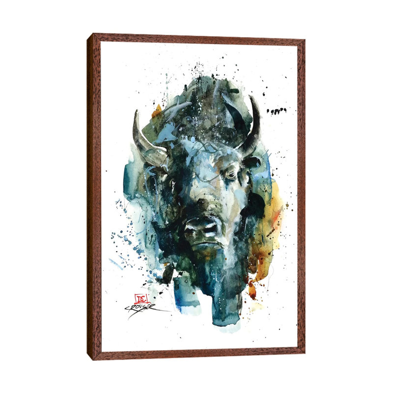 Abstract Bison by Dean Crouser - Painting on Canvas, Classic Brown Wood Framed, 66.04 cm H x 45.72 cm W