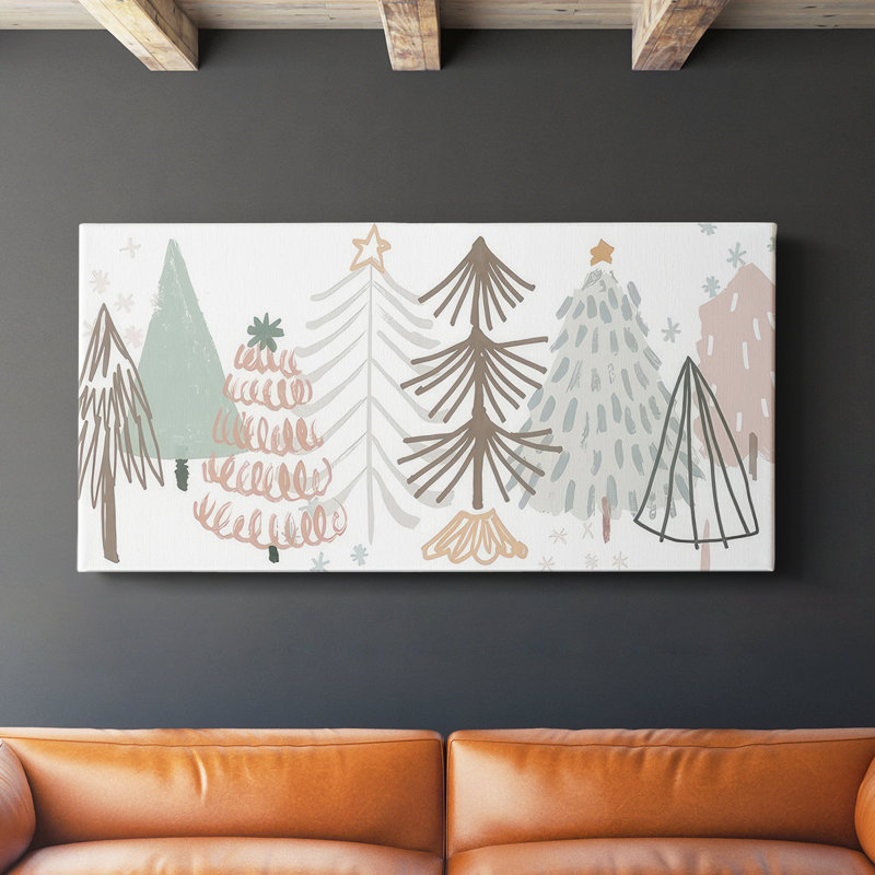 Collection de croquis de sapins de Noël - Toile tendue avec châssis - Prêt à accrocher