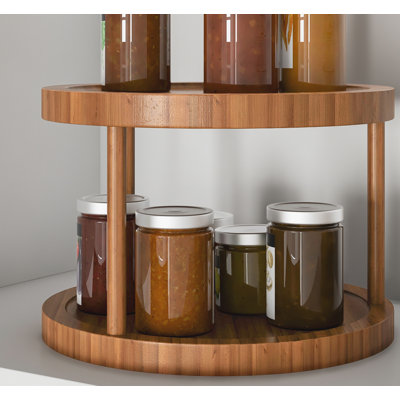 Kim Lazy Susan - All-Natural Bamboo Round Two Tier Turntable Kitchen, Pantry and Vanity Organizer and Display with 10 Inch Diameter