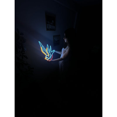 Sparrow Metal Neon Sign - Bird Wall Light, LED Sign for Bedroom, Dressing Room Sign, Beauty Salon Neon Sign, Neon sign Bedroom, Neon Gifts (Without Remote Control)