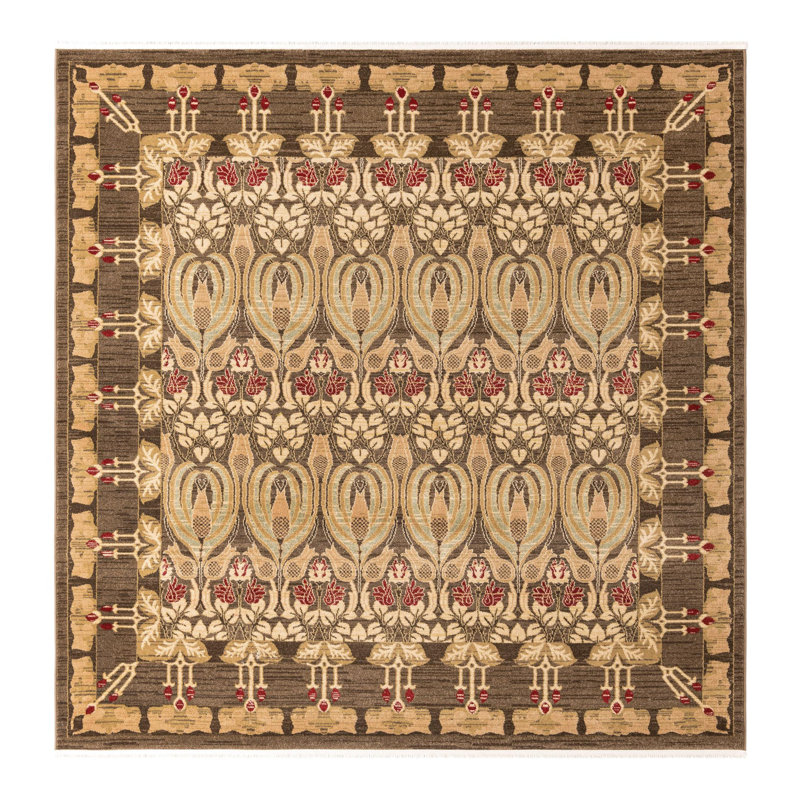 Moore Ikat Brown Area Rug, Square 8'