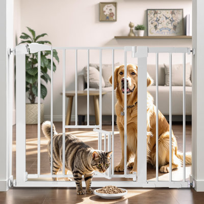 Barrière de sécurité à fermeture automatique avec porte pour chat, barrière pour chien très large de 29,5 po à 40,5 po, barrière pour animaux Easy Walk Thru