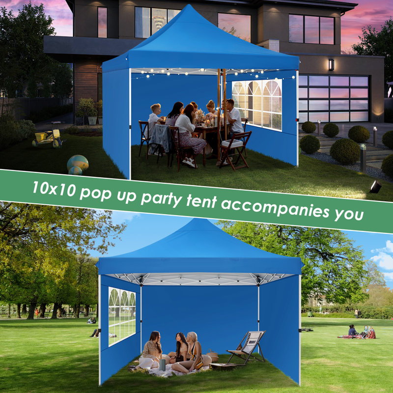 10x10 Pop Up Canopy Tent with 3 Sidewalls, Blue