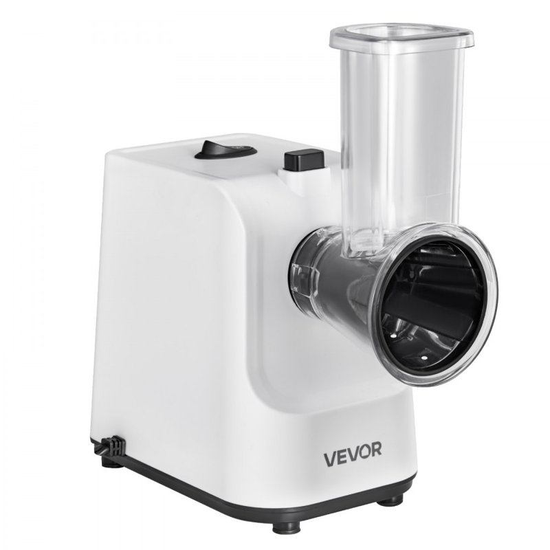 Râpe à fromage électrique, râpe à salade 200W, hachoir électrique à trancheuse à légumes pour fruits avec 5 accessoires, coupe-aliments en acier inoxydable pour légumes et fromages