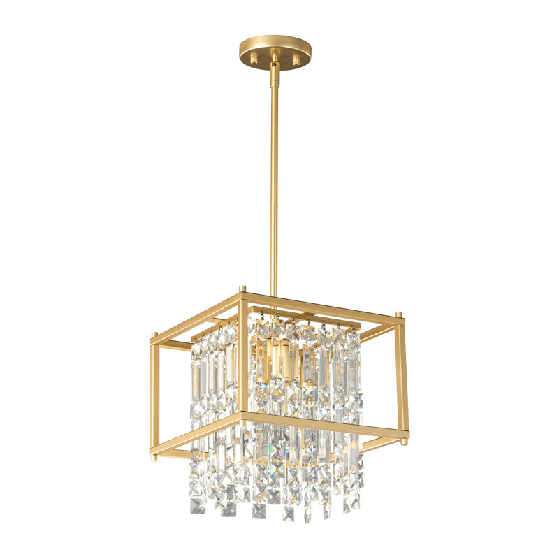 Jhase Crystal Dimmable Square / Rectangle Chandelier Modern Pendant Light Fixture, Gold, 7.87" H x 11.81" W x 11.81" D