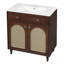 Armoire de meuble-lavabo autoportante 30 po avec plateau basculant, unité de rangement en bois massif et en rotin avec plateau en céramique (noyer / blanc)-1156807666