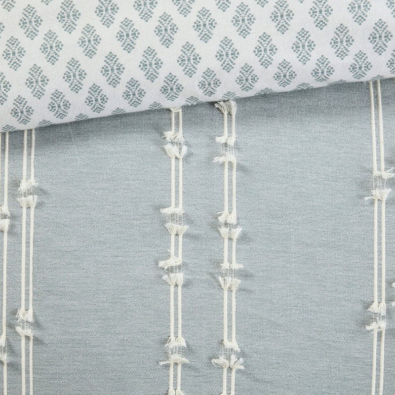 Housse de couette double / grand en coton, à rayures et revers avec cravate intérieure Housse de couette double / grand, rayures brodées sur fond naturel réversible