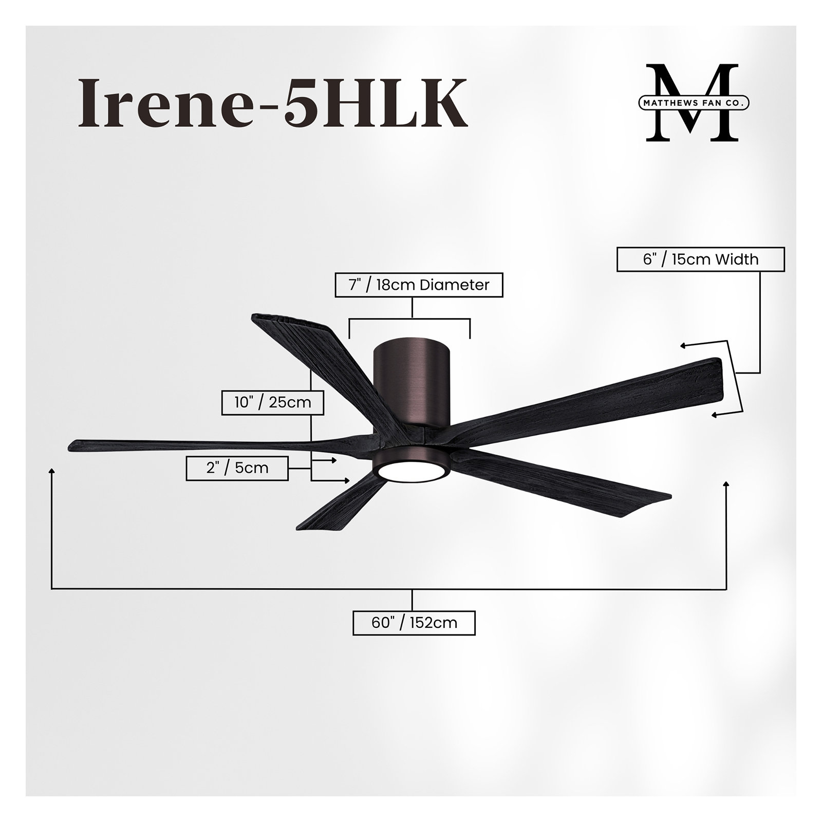 Irene 5 - Blade LED Ceiling Fan with Light Kit Included, Matte Black, Brushed Bronze, 60"