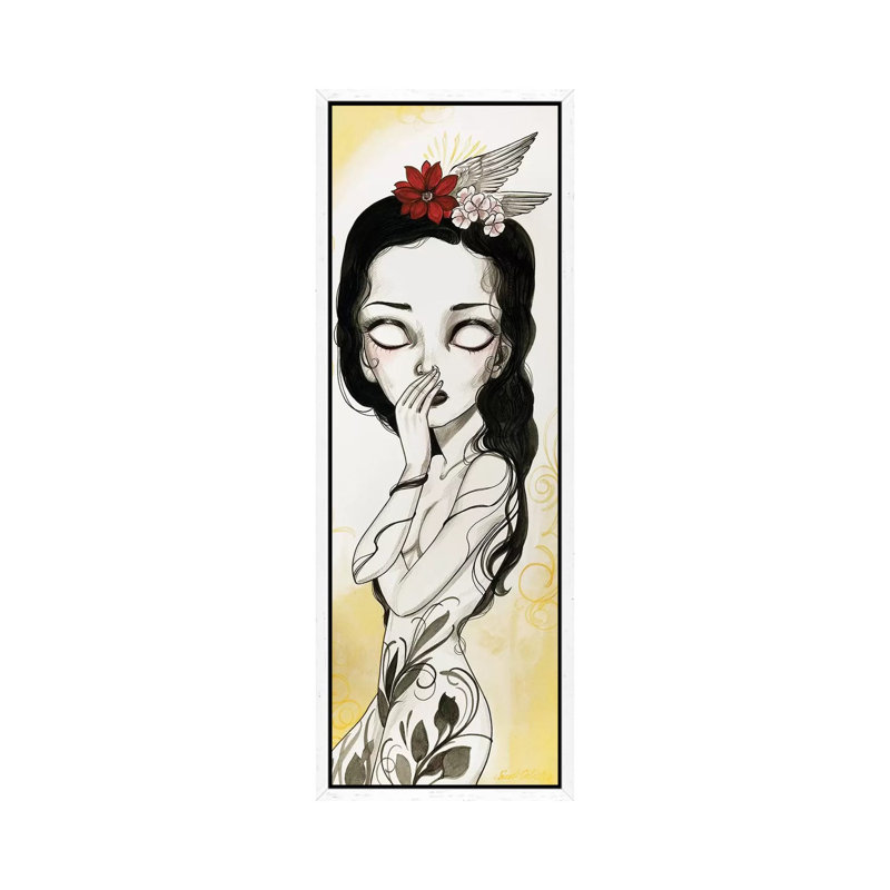 Sparrow by Sandi Calistro - Panoramic Painting on Canvas, White Framed, 30.48 cm H x 91.44 cm W