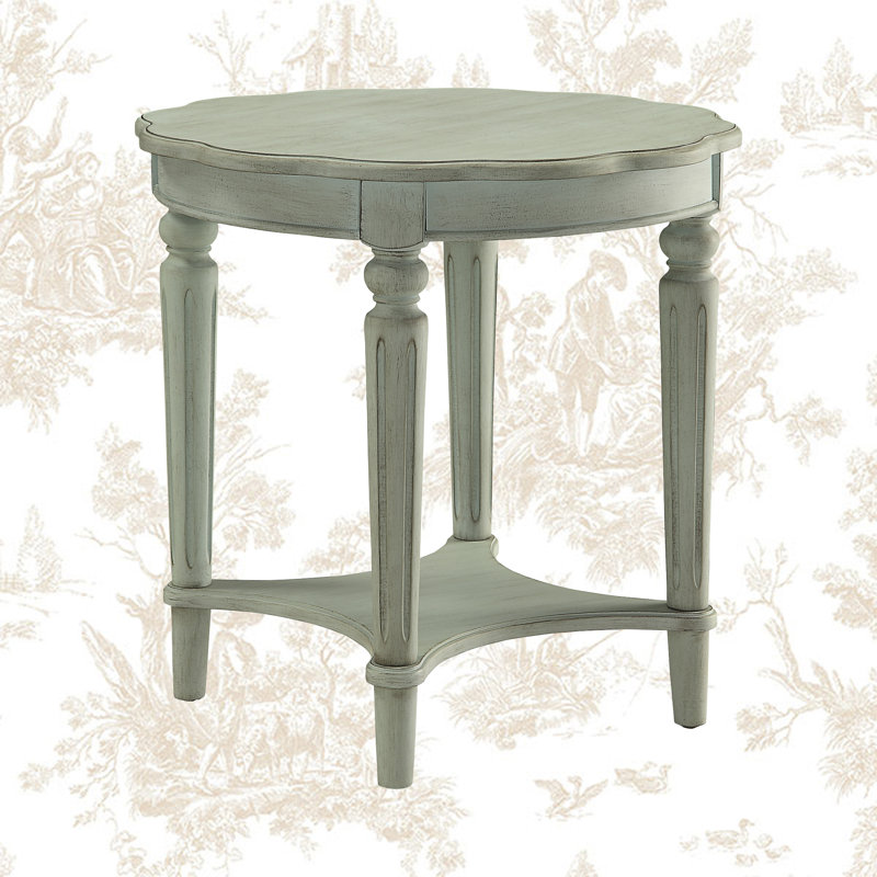 Dakota Traditional 24"Dia Round 1-Shelf End Table with Scalloped Top, Antique Green