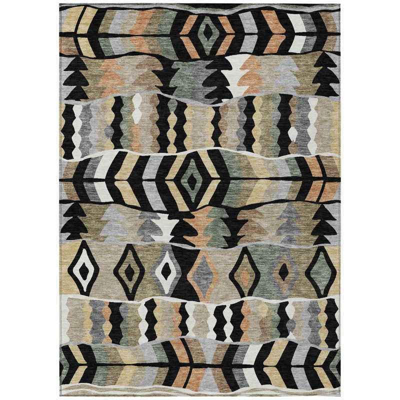 Machine Washable Indoor/Outdoor Chantille ACN2844 Lodge Rug, 9' x 12', Black