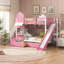 Lit superposé simple au-dessus d'un lit simple avec 2 tiroirs, 3 tablettes et glissière - rose-352813376-352813391
