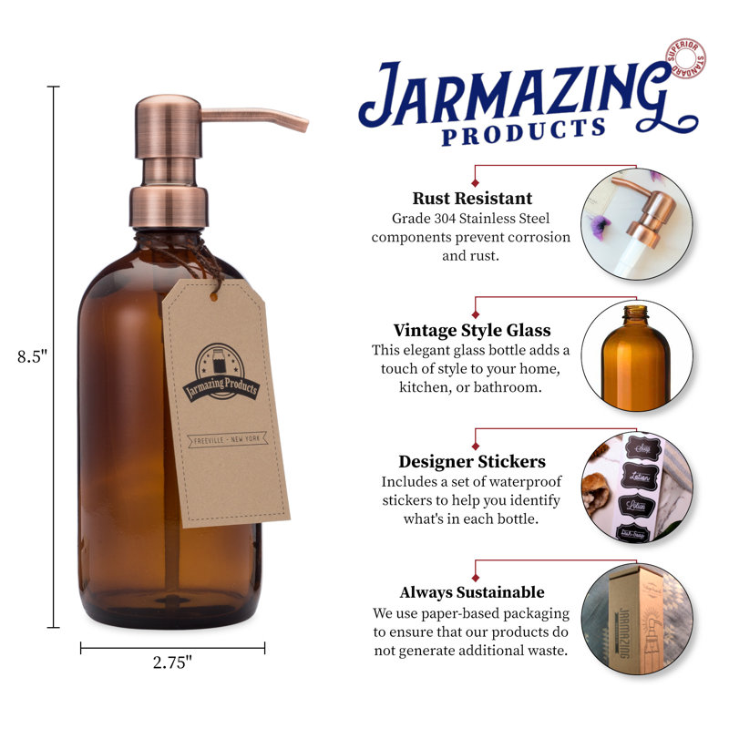 Distributeur de lotion en verre, Cuivre / ambre