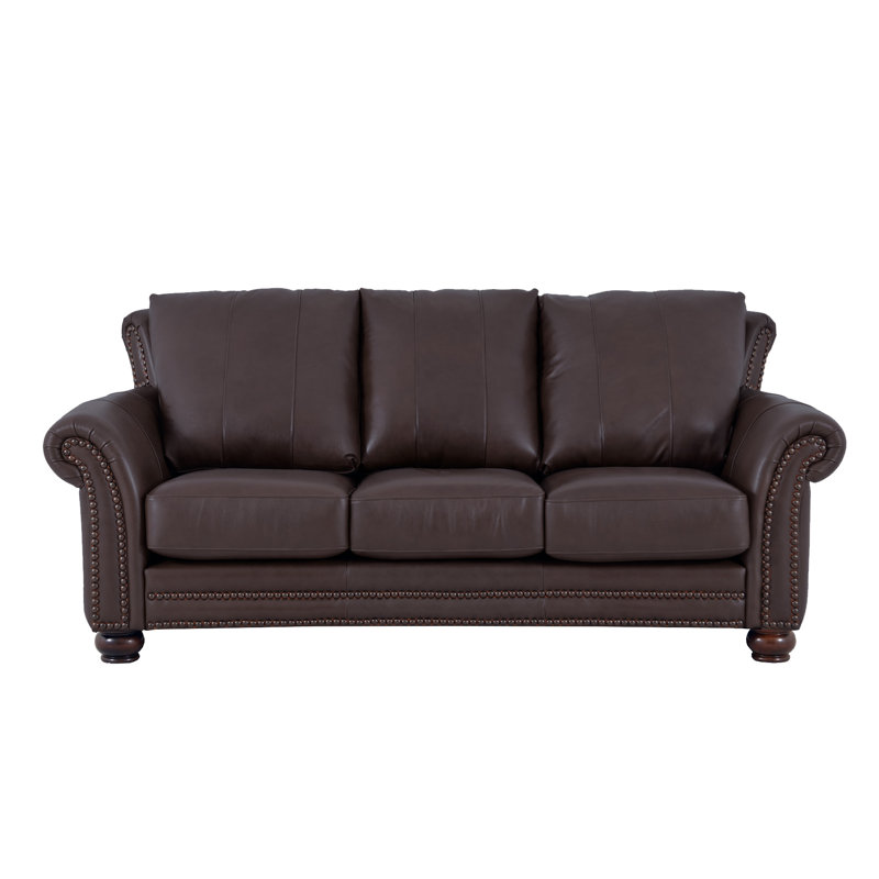 Stephie 90" Genuine Leather Rolled Arm Sofa, Brompton Espresso Genuine Leather
