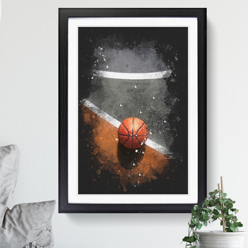 Basketball Court Paint Splash - Picture Frame Graphic Art, 90cm H x 65cm W x 2cm D, Black