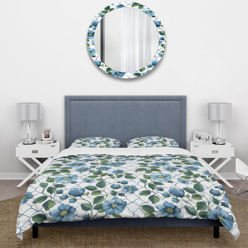 Ensemble de housse de couette Traditional Blue Trellis IV, Housse de couette simple et deux taies décorative
