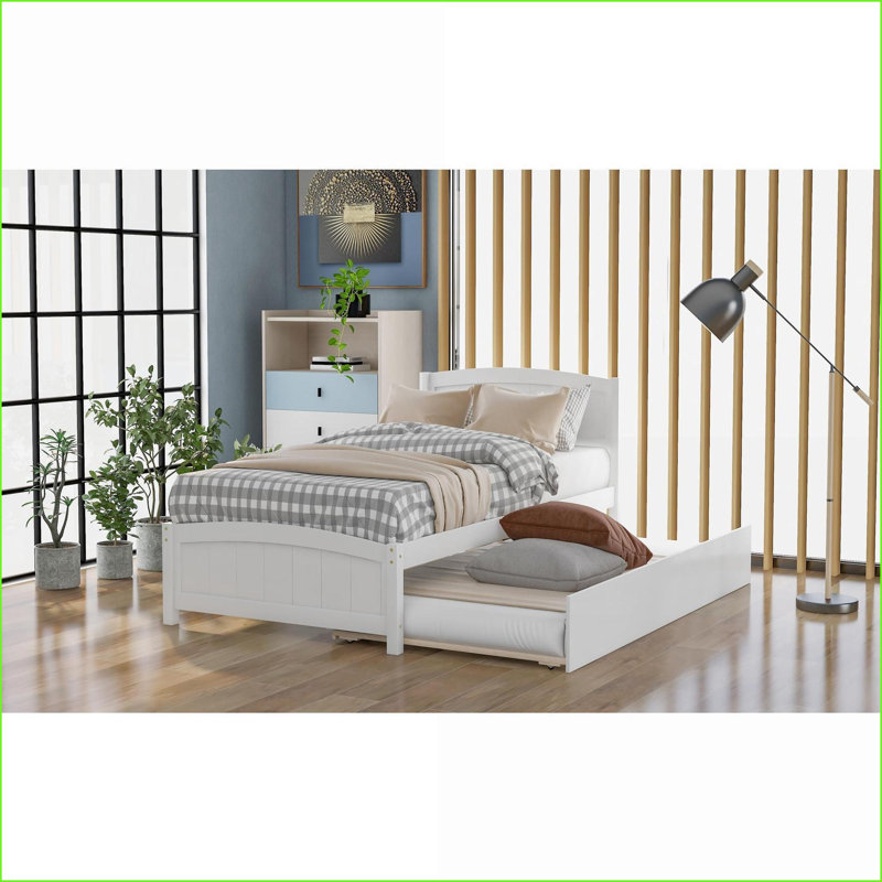 Lit plateforme simple en bois de pin massif avec lit gigogne, sans sommier, blanc pour chambre d'amis / deuxième chambre