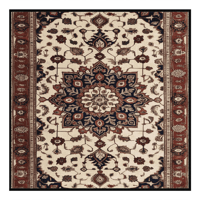 Tapis persan noir lavable à la machine, Carré 3 pi