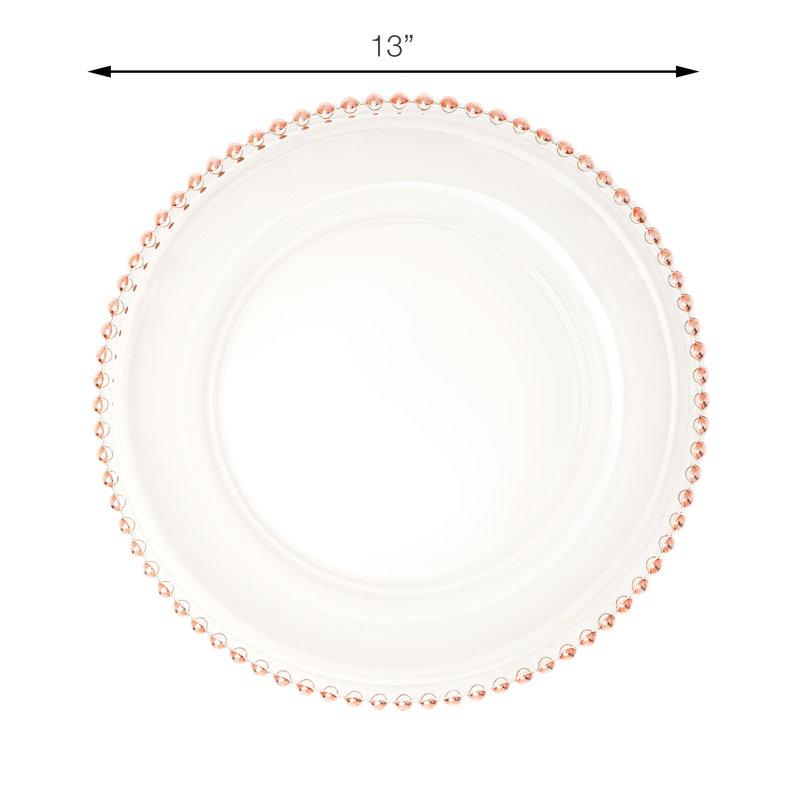 Rose Gold Beaded Rim Clear Glass Charger Plates, Set of 8