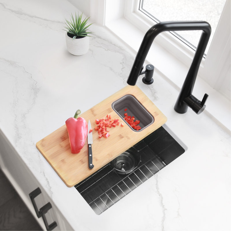 Bright 16" Single Bowl Undermount Kitchen Sink with Grid and Strainer, Noir graphite